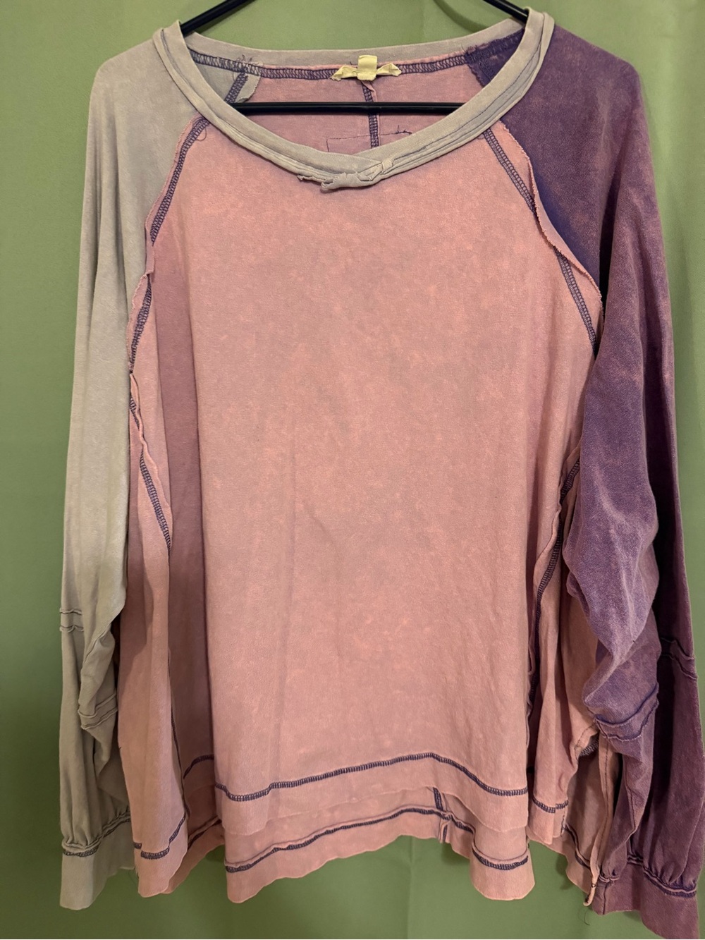 Colorblock Raglan Long-Sleeve Tee in Dusty Pink, Lavender and Sage